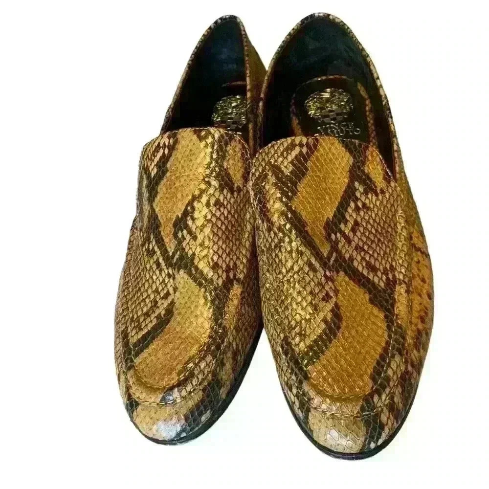 Vince Camuto Snake Reptile Leather Slip On Brown & Black Loafer